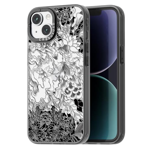 Coque de téléphone iPhone 14 amusante et durable avec imprimé floral champêtre sur fond noir