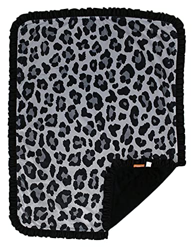 Image of Dear Baby Gear - Reversible Baby Blankets - Soft Nursery Blanket for Newborn - Toddler Blankey - Throw Blanket for Boys & Girls - Infant Blankets - 43x33 (Black and Gray Leopard w/Ruffles)