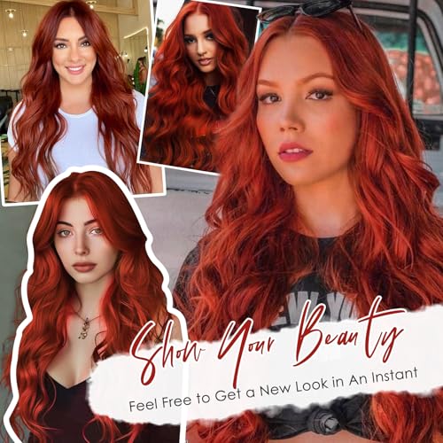 SHINLEA Auburn Wig for Women, 26 Inch Long Wavy Lace Hairline Middle Part Natural Looking Synthetic Heat Resistant Fiber Wigs for Daily, Party, Halloween and Cosplay, Auburn - image 6