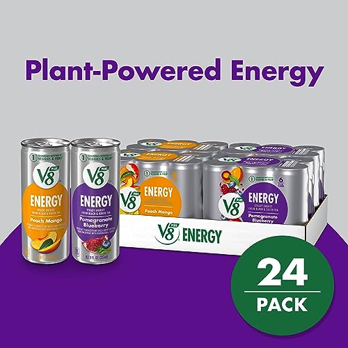 Image of V8 Energy Pomegranate Blueberry and Peach Mango Energy Drinks, 8 fl oz Can (24 Pack)