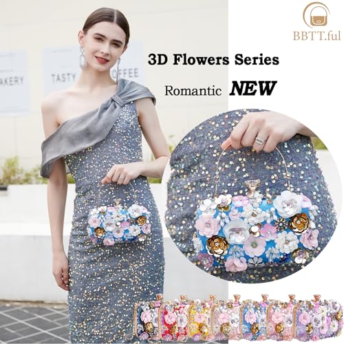 Image of BBTT.ful Women Clutches Flower Evening Handbag Chain Strap Shoulder Bag handbag Wedding bag purse