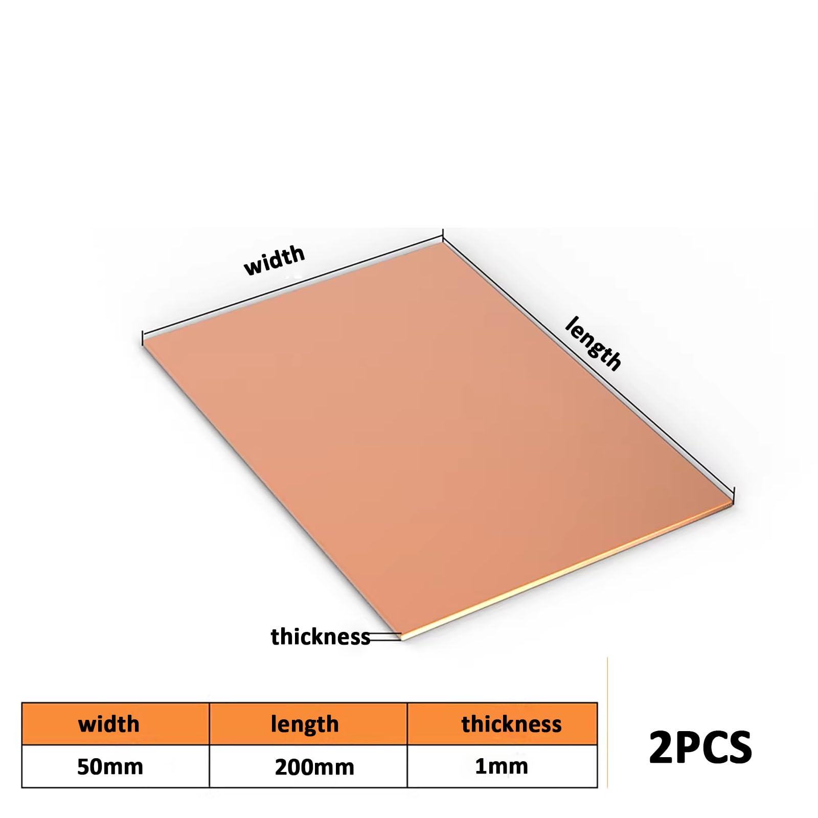 COYOUCO 2 Pieces of 1mm Thick Copper Plates Suitable for Craft Making, Model Making, DIY Projects,50mm*200mm