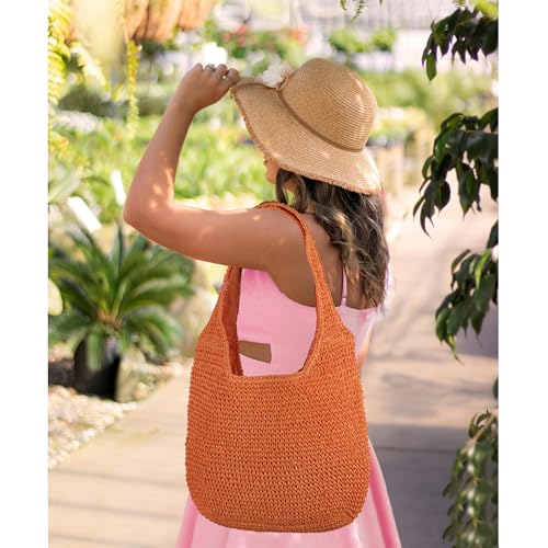 Image of Women Large Straw Beach Bag Handmade Woven Shoulder Bags Hobo Tote Handbag Purse for Summer