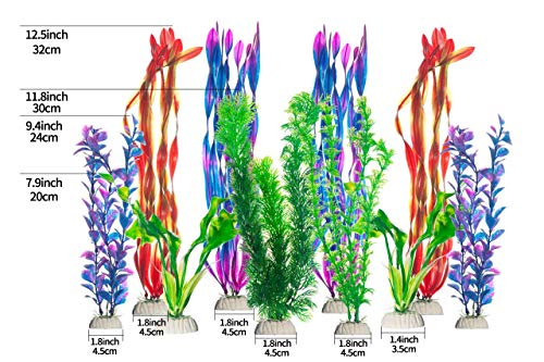 CNZ Assorted Mix Color Aquarium Plastic Plant Decoration w Ceramic Base, 10-Piece