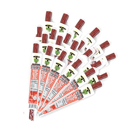 Jalapeno 100% Grass Fed Beef Sticks, Sogo Snacks, Low Carb and Gluten-Free Snack, Hiking and Road Trip Snacks, Snack Pack of 24 Level 3.5 of 5 Spicy Jerky Sticks