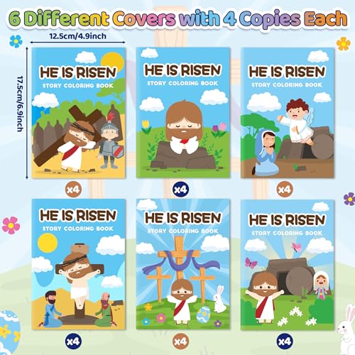 Image of Easter Coloring Books for Kids - 24Pcs Bulk He is Risen Mini Coloring Booklet Religious DIY Art Drawing Book for Toddlers Spring Easter Holiday Party Goodie Bags Stuffers Sunday School Classroom Favor