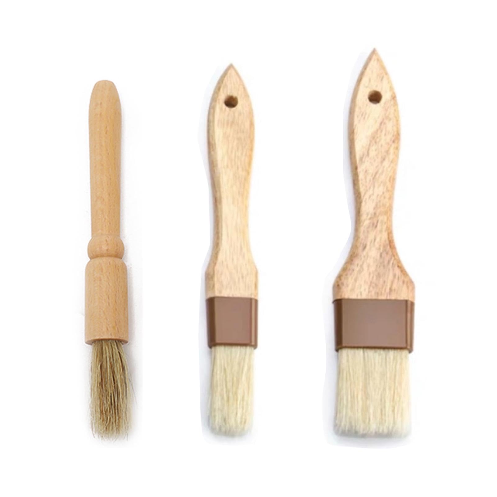 3Pcs Pastry Brushes, Wooden Cooking Brush with Boar Bristles and Wood Handle for Applying Oils Glazes Milk, Kitchen Baking Grilling Tools for Marinade Butter Oil Sauce