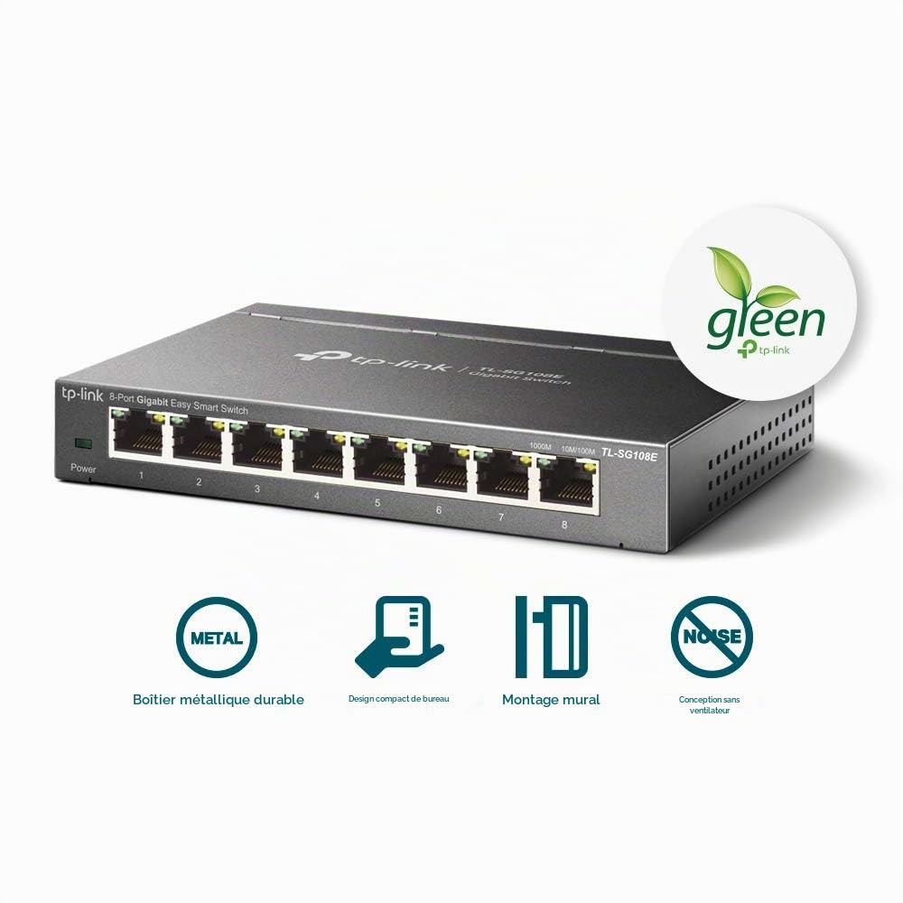 MERCUSYS 8 Ports Gigabit, Prise en Charge de QoS VLAN IGMP Snooping, Surveillance du Réseau via Interface Web, 3,68 W, Noir