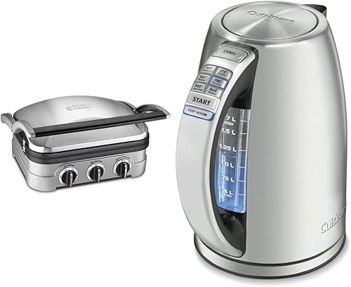 Cuisinart Panini Press, plancha de acero inoxidable, sandwichera y más, 5 en 1, GR-4NP1 y 1.7 litros de acero inoxidable inalámbrico hervidor disponible en Yaxa Colombia