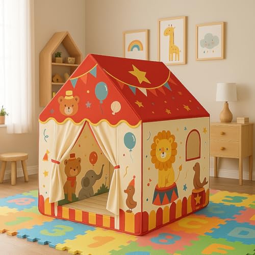 Image of XEMOX, Light Weight Kids Play Tent House - Fun, Foldable, and Durable for Indoor & Outdoor Toys for 3 to 10 Year Old Kids (Circus Home)