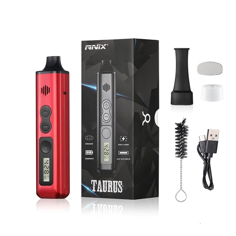 Taurus Vaporizador de hierbas secas, Control de la temperatura 1300mAh Batería con LCD, Cámara de calefacción Cerámica Oven, Anix Taurus Steam Herbal Vape Pen Kit (Rojo/Red)