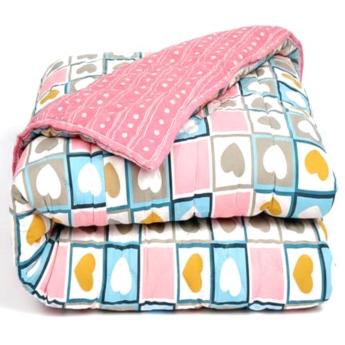 Image of BENAVJI Single Bed Comforter, Reversible Soft Microfiber AC Comforter, All Season Lightweight Quilt Blanket, Pink Heart Check