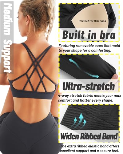 Image of RUNNING GIRL Sports Bras for Women 3Pack Strappy Bra
