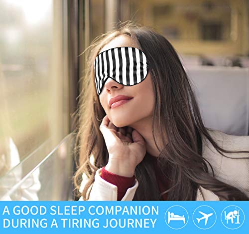 Natural Silk Sleep Mask, Super-Smooth & Soft Eye Mask with Adjustable Strap, Blindfold, Perfect Blocks Light, Pressure Free for A Full Night\'s Sleep (Black Stripe) - Thumbnail 6