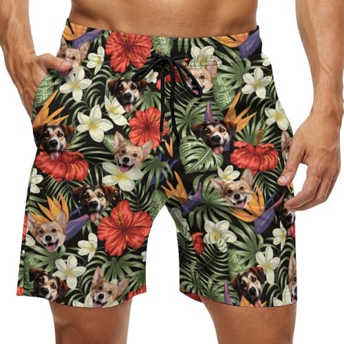 Custom Swim Trunk Personalized Face, Men Customized Hawaiian Swimming Bathing Suits Shorts Photo Beach Trunks