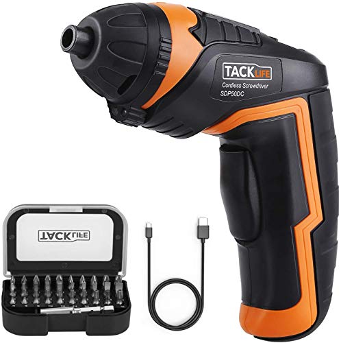 TACKLIFE Cordless Screwdriver, Electric Screwdriver, 4V MAX 2.0Ah Li-ion with Battery Indicator, 31 Free Accessories, USB Rechargeable, Lightweight and Easy for Small Home Projects-SDP50DC