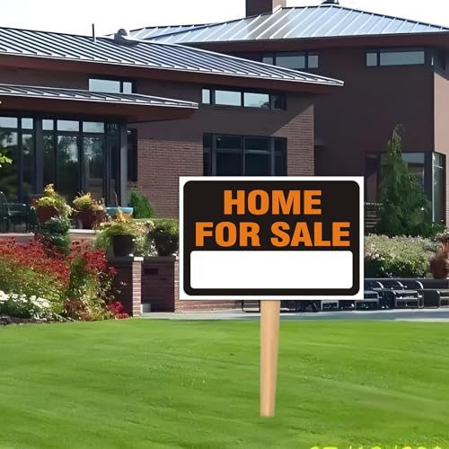 Image of Reflective Home For Sale Sign Stickers 2 Pack, 12 inchx8 inch Real Estate Stickers, Self-Adhesive Waterproof For Sale Signs for Car Windows, Doors & Yard (Orange)