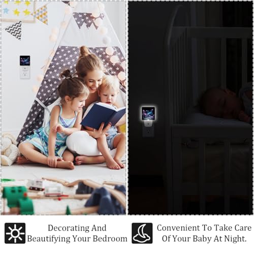 Image of NEWzone Blue Glitter Butterfly Night Light [2 Pack], Plug in Wall Led Night Lights Decor for Boys Girls Room, Dusk to Dawn Sensor Wall Lamp for Stairway /Bedroom /Kitchen /Nursery Room