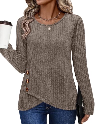 XIEERDUO Chocolate Brown Fall Clothes Sweaters for Women Fall Clothes Fashion 2025 Business Casual Outfits Long Sleeve Tops Dressy Casual Blouses khaki XL
