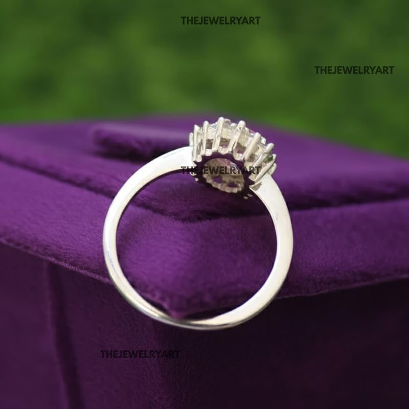 Princess Diana Style Halo Promise Ring 925 Sterling Silver Oval Pink Sapphire Ring Vintage-Inspired Handmade Jewelry Valentine Gift for Her