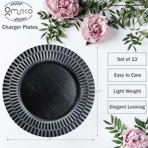 Omuriko Black Charger Plates Set of 12, 13" Plastic Reusable Chargers for Dinner Plates, Thanksgiving, Christmas Party Banquet Serveware Supplies — view 6