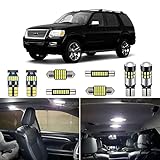 AUTOGINE White LED Interior Lights Kit Package for Ford Explorer 2002 2003 2004 2005 2006 2007 2008 2009 2010 Super Bright 6000K Interior LED Light Bulb Package + Install Tool