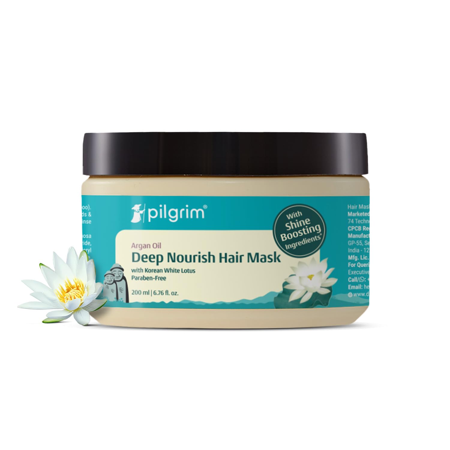 Pilgrim Korean Argan Oil Hair Mask with White Lotus & Camellia | Deep Conditioning & Hydrating for Dry Damaged Hair | Strengthen, Repair & Fights Hair Fall | 6.76 Fl Oz (200ml)