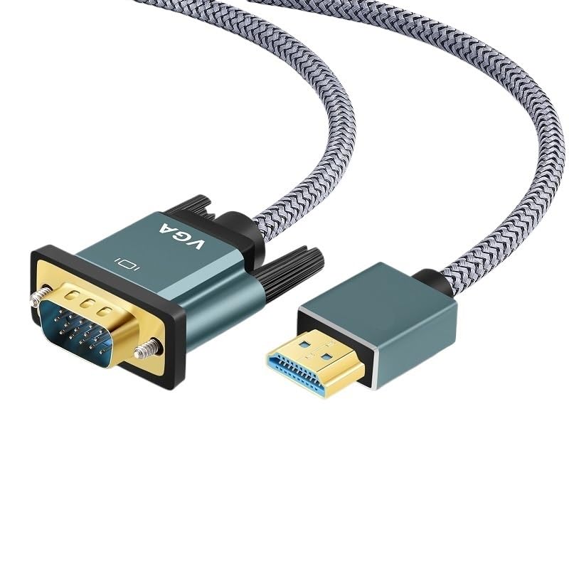HDMI to VGA Cable, Aluminum Alloy Shell, Nylon Braided Gold-Plated, Compatible with Computers, laptops, projectors(1.8m)