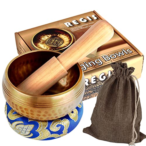 Regis Tibetan Singing Bowl Set ， Mindfulness, And Stress Relief Zen Decor，Bowl Handcrafted In Nepal For Healing And Mindfulness (3 Inch) #TOP26