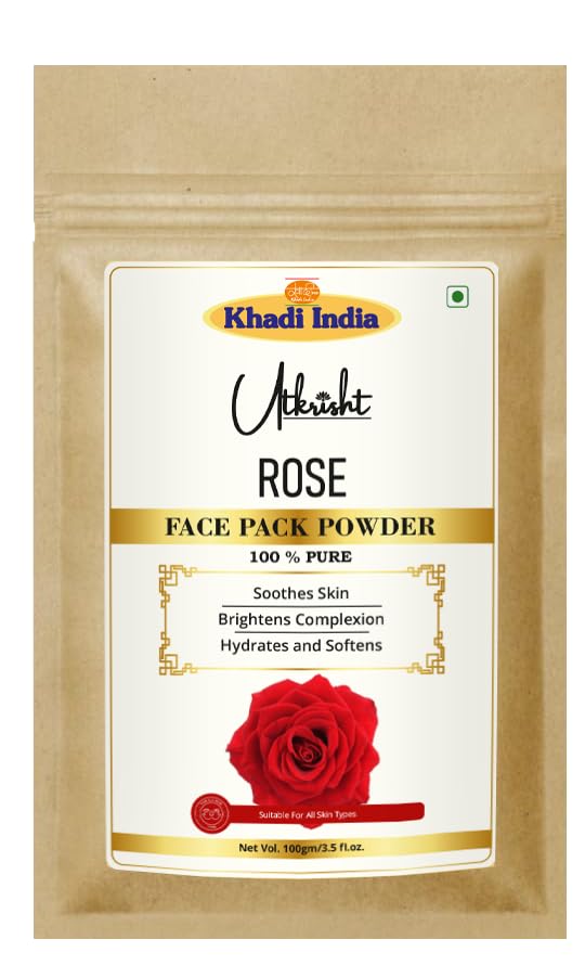 Image of Khadi Rose Face Pack Powder 100g | For Dullness, Fine lines & Wrinkles | Smooth, Glowing & Brightening | Pure, Natural & Ayurvedic | Removes Durt & Impurities | Face Pack for Men & Women