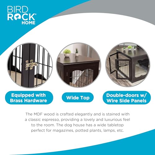 Internet's Best Decorative Dog Kennel with Pet Bed | Double Door | Wooden Wire Dog House | Large Indoor Pet Crate Side Table | Espresso by BIRDROCK HOME - Used condition - Image 5