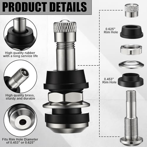 Tallew 20 Pcs Tr416 Metal Valve Stems Tire Valve Stems Outer Mount Fits 0.453 & 0.625 Rim Holes 1 1/2 Long High Pressure Valve Stems by Tallew - Image 2