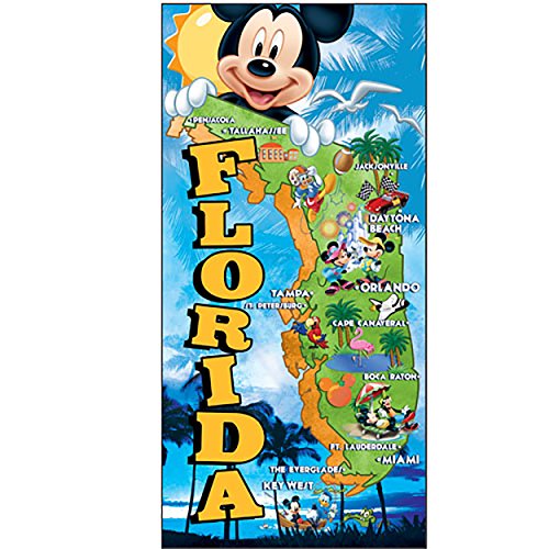 Disney Mickey Mouse Donald Duck Goofy and Pluto Map Beach Towel Black Yellow Red Blue Green