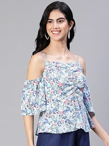 Image of oxolloxo Women Floral Print Cold Shoulder Strap Top