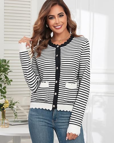 ZAFUL Women's Cardigan Sweaters 2024 Casual Long Sleeve Open Front Button Down Tweed Knit Cardigans Fall Jackets Outerwear3