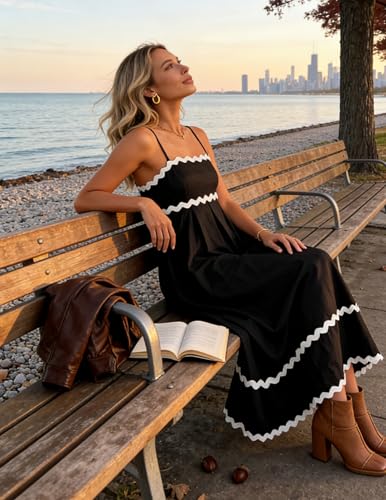 Image of ZESICA Women's 2026 Summer Spaghetti Straps Sleeveless Backless Sundress Flowy Smocked Lace Swing A Line Midi Dress