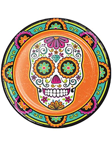 Assiettes en carton Dia de Los Muertos pour décorer une table de buffet orange de 23 cm - 2