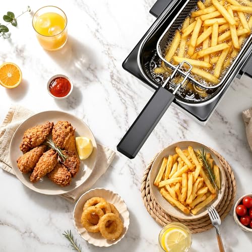 Image of SUSTEAS 2.7QT /3 Liter Electric Deep Fryer,Oil Fryer with Removable Frying Basket,1500W, Lid with Viewing Window, Timer Control and Adjustable Temperature, Perfect for Kitchen, Stainless Steel