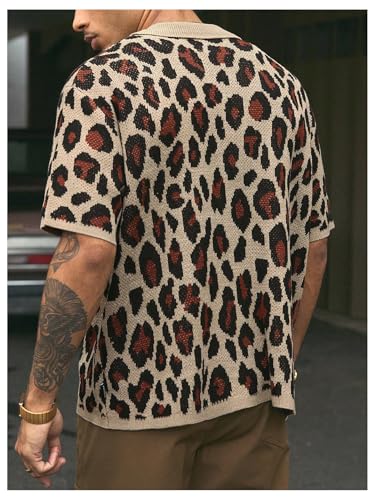 Men's Crochet Button Down Summer Sweater Vintage Striped Short Sleeve Cardigan Beach Knit Tops3