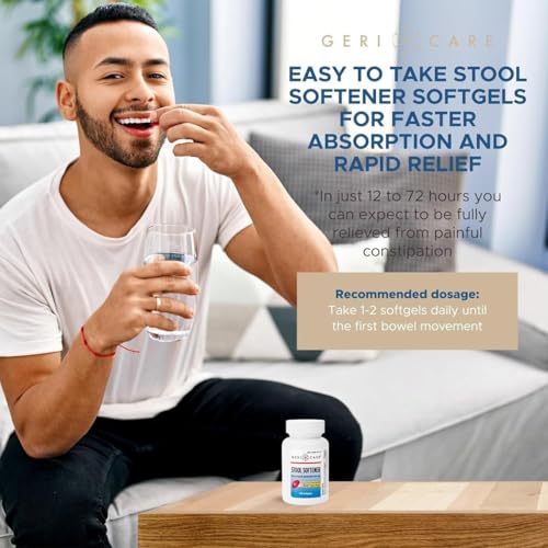Image of GeriCare Docusate Sodium Stool Softener - 100mg Gentle Stimulant Laxative Softgels for Men & Women- Constipation Relief - Adults Daily Bowel Movement Laxative (Pack of 2)