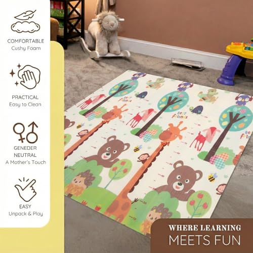 Image of Liltoes Reversible Baby PlayMat, Babies Folding Mat, Waterproof and Portable Kids Floor Mat for Learning & Crawling, Foldable Soft Foam Mat for Kids Girafe Printed