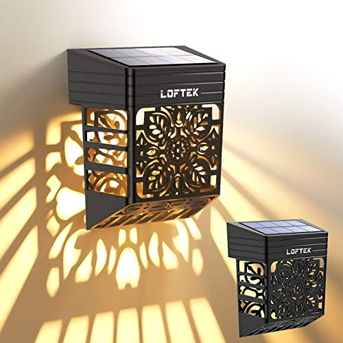 LOFTEK Solar Deck Lights, Solar Fence Lights, Outdoor Decorative Lights Waterproof, Auto Work Solar Powered Backyard Lights for Garden, Railing, Front Door, Patio, Post, Stair, Warm White, 2 Pack