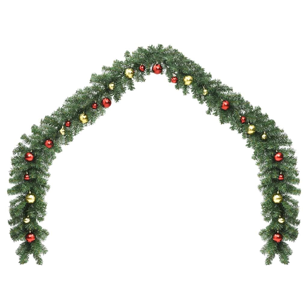 Weihnachtsgirlande mit Kugeln und LED-Leuchten 5 m aus PVC mit 75 LEDs, 450 Zweigen, 4 Lichteffekten, für Innen- und Außenbereich, festliche Tannenbaum Deko für Geländer und Kamin