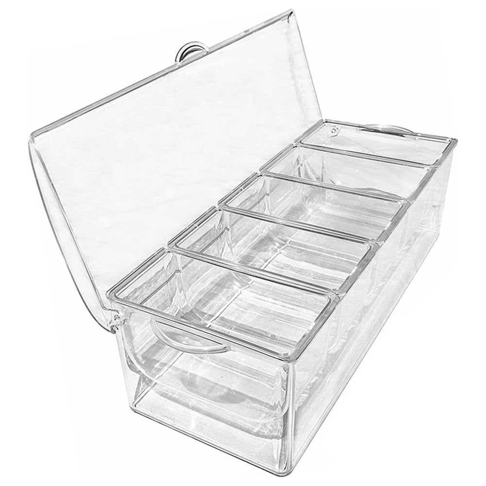CTRLZS Fruit and Vegetable Tray Fruit Vegetable Spice Container Plastic Fruit Tray on Ice with Lid, Plastic Ingredient Container, Ingredient Box, 5 Compartments, Side Container