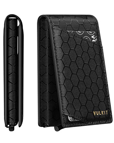 Image of VULKIT Minimalist Wallet for Men Pop Up Credit Card Holder Slim Tactical Bifold Wallets RFID Blocking Magnetic Closure with Gift Box, Black Grid, slim, Minimalist