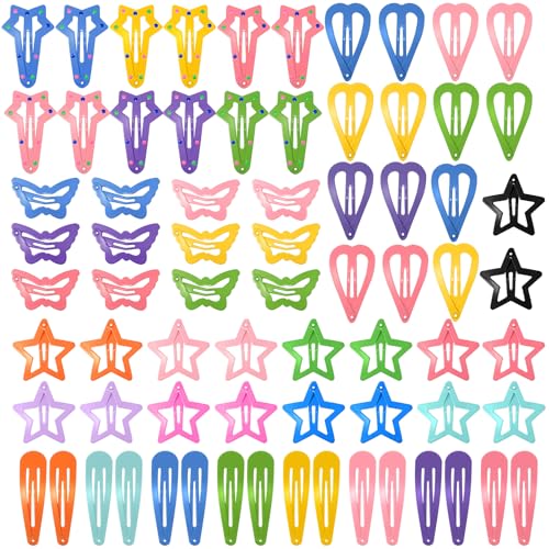 obeoby 82 Pcs Colorful Hair Clips for Girls 5 Shapes Cute Metal Snap Hair Clips Heart Star Butterfly Barrettes for Kids Baby Toddlers Accessories Daughter Birthday Gifts Graduation
