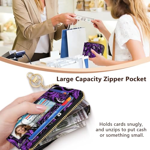 Image of GIANCOMICS Slim Wallet Credit Card Holder Women, Evil Eye Rfid Blocking Small Card Case, Keychain Thin Pocket Curved Zipper Wallet, Travel Card Holder PU Leather ID Window, Ladies Female Gifts