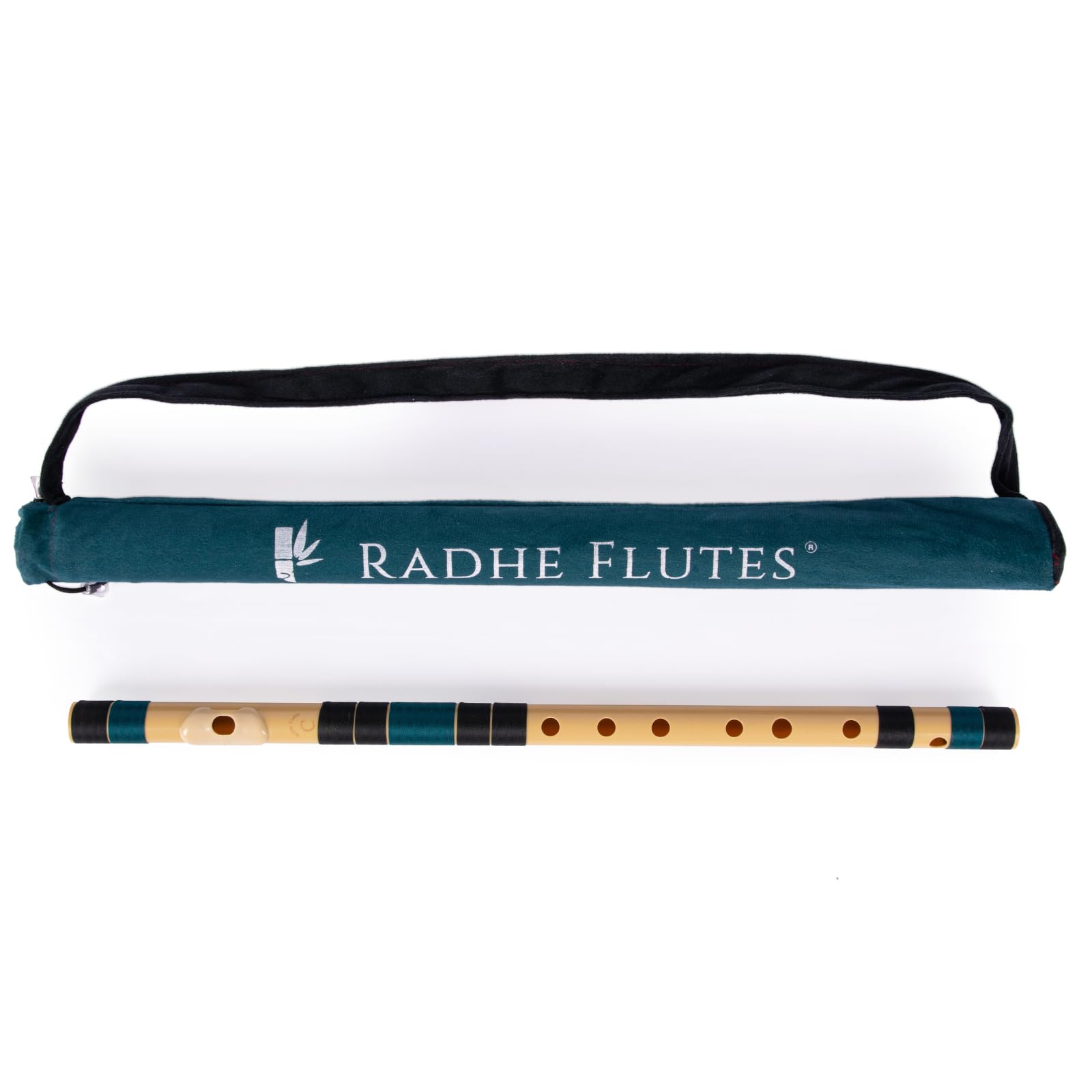 Radhe Flutes | PVC Fiber | C Natural | Right Handed | BlacK & Dark Green Threads | Assorted Colours for Velvet Cover + Complete Flute Beginners Online Course In Hindi and English
