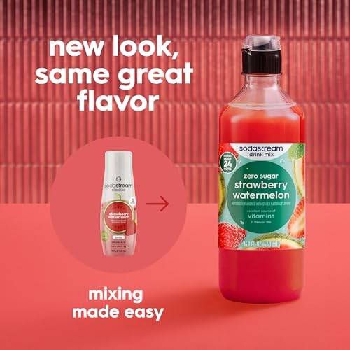 Image of Sodastream Zero Strawberry Watermelon Drink Mix, New Pour Bottle 14.9 Fl Oz (Pack of 4)