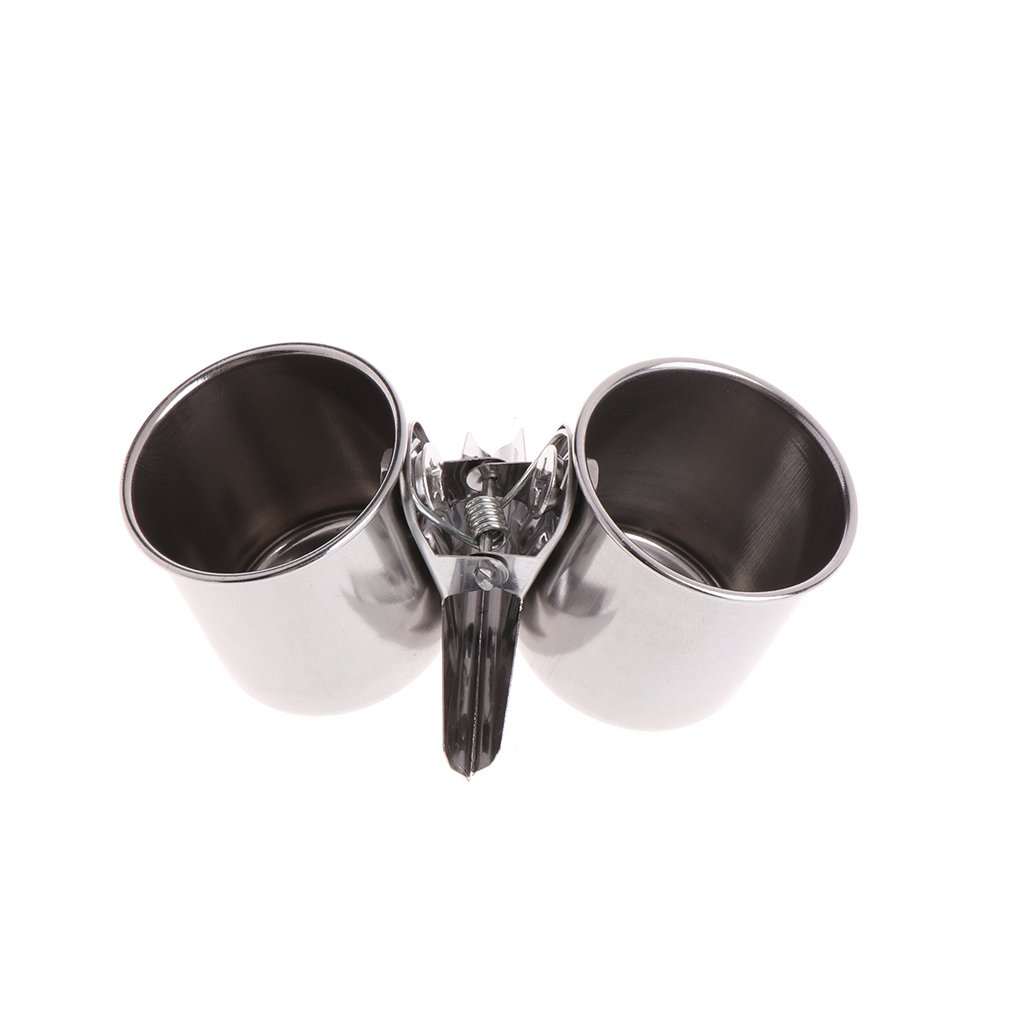 Bird Water Feeder Dishes Food Bowl for Cage Cups Clip On Perches Stainless Steel Birdcage Bowls With Clamp Toys for Small and Large Birds Conure Macaw Parrot